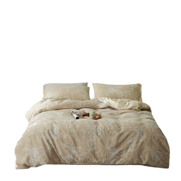 Luxurious cotton satin bedding set with discreet bamboo print and reversible feature