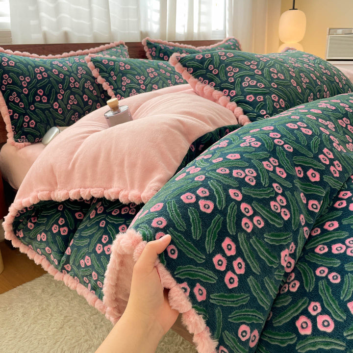 Luxury Embroidered Floral Duvet Cover & Reversible Comforter