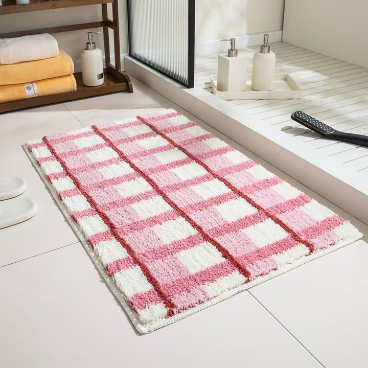 Geometric Textured Plush Bath Mat Bowlift