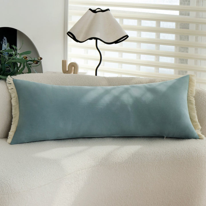 Rectangular microfiber lumbar pillow cover with decorative fringe border Bowlift