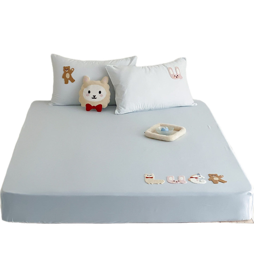 Embroidered Stretch Fitted Sheet Set with Appliqué Duck and Matching Cushions
