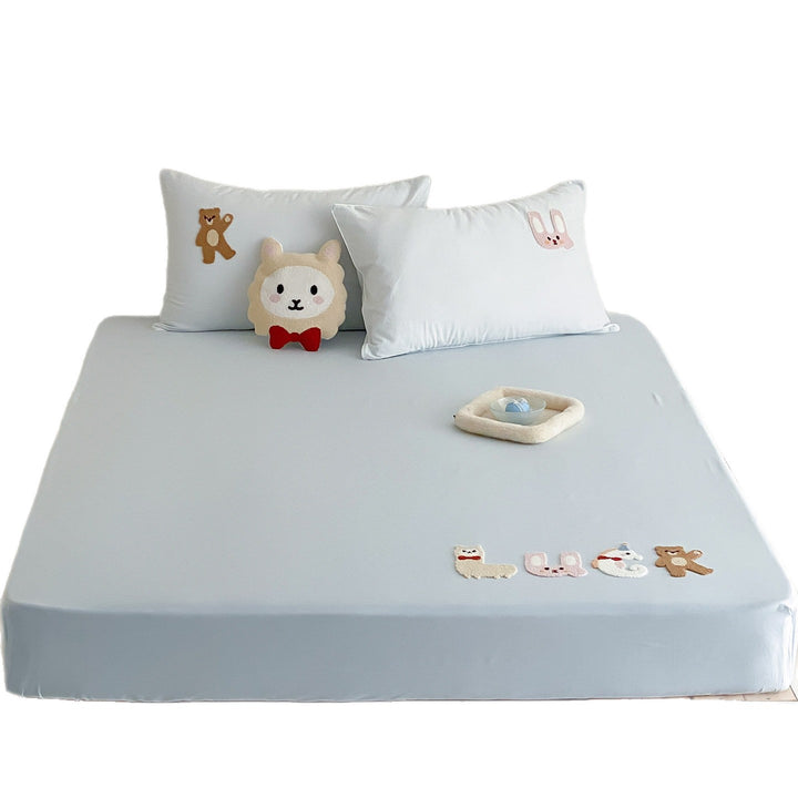 Embroidered Stretch Fitted Sheet Set with Appliqué Duck and Matching Cushions
