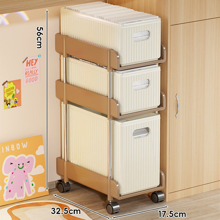 Slim Rolling Multi-Compartment Organizer Cart with Tissue Box Top and Removable Waste Bin