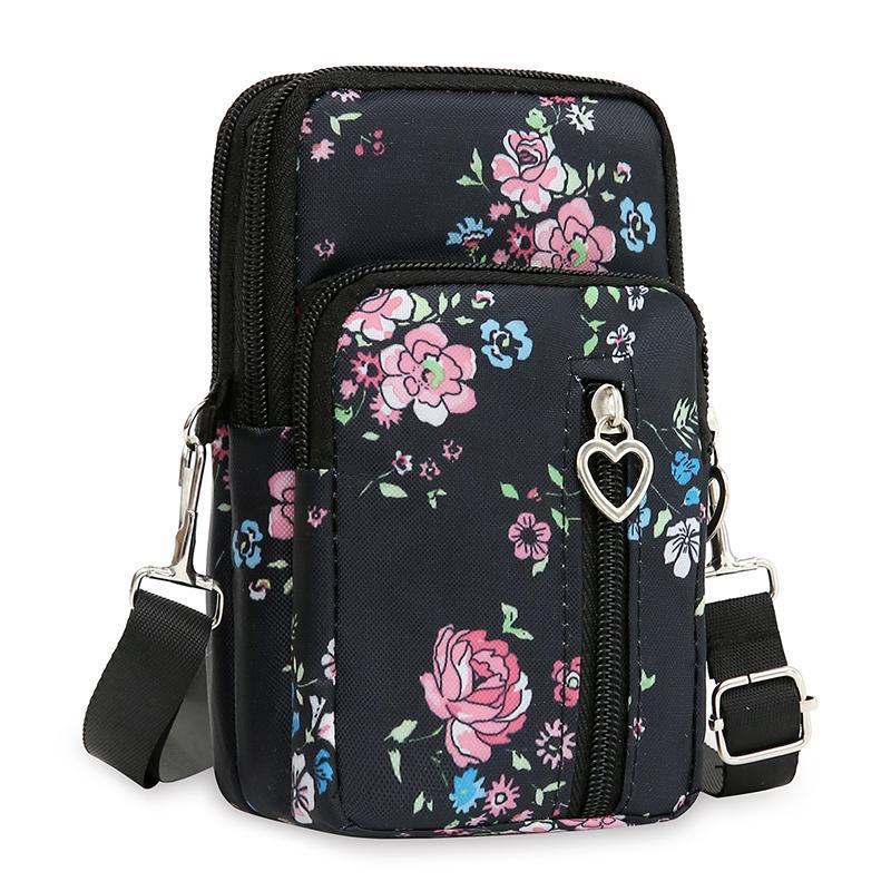 Compact Nylon Crossbody Phone Pouch with Multiple Zip Compartments Bowlift