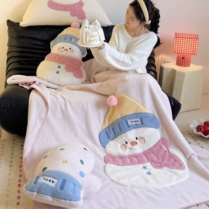 Cozy decorative body pillow with sewn-on snowman motif