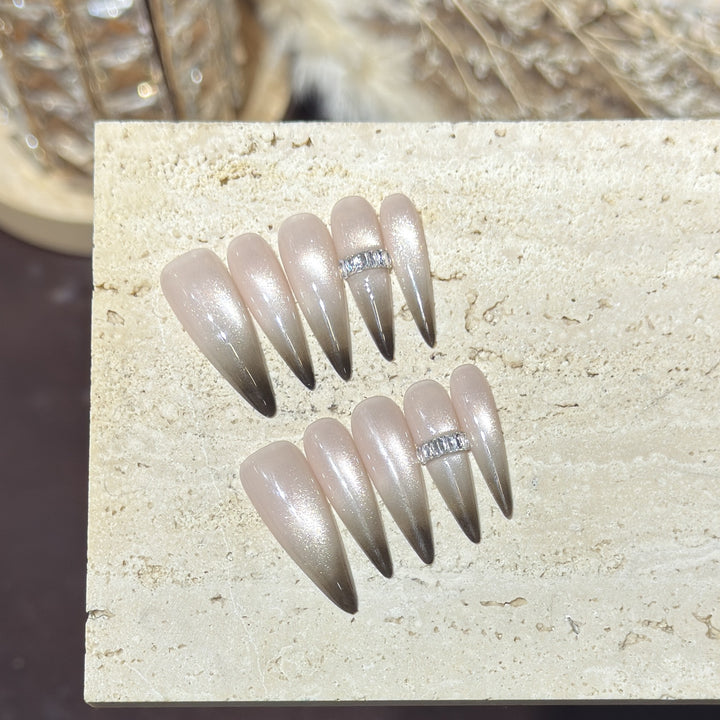 Elegant Stiletto Press-On Nails Set with Glitter Accents