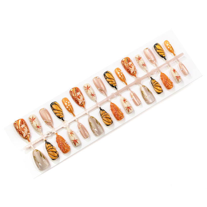 Artistic Leaf-Patterned Press-On Nail Art Bowlift