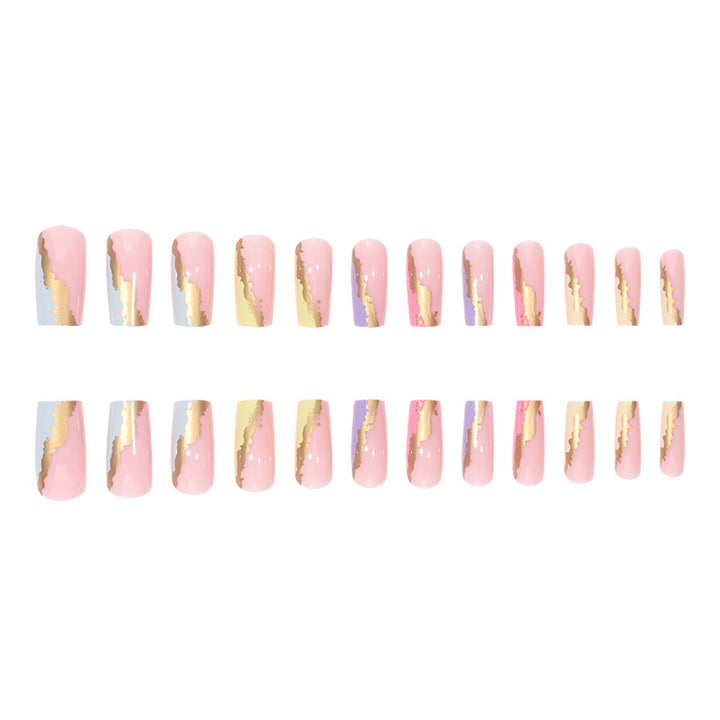 Artistic Gold-Accent Press-On Nails Bowlift