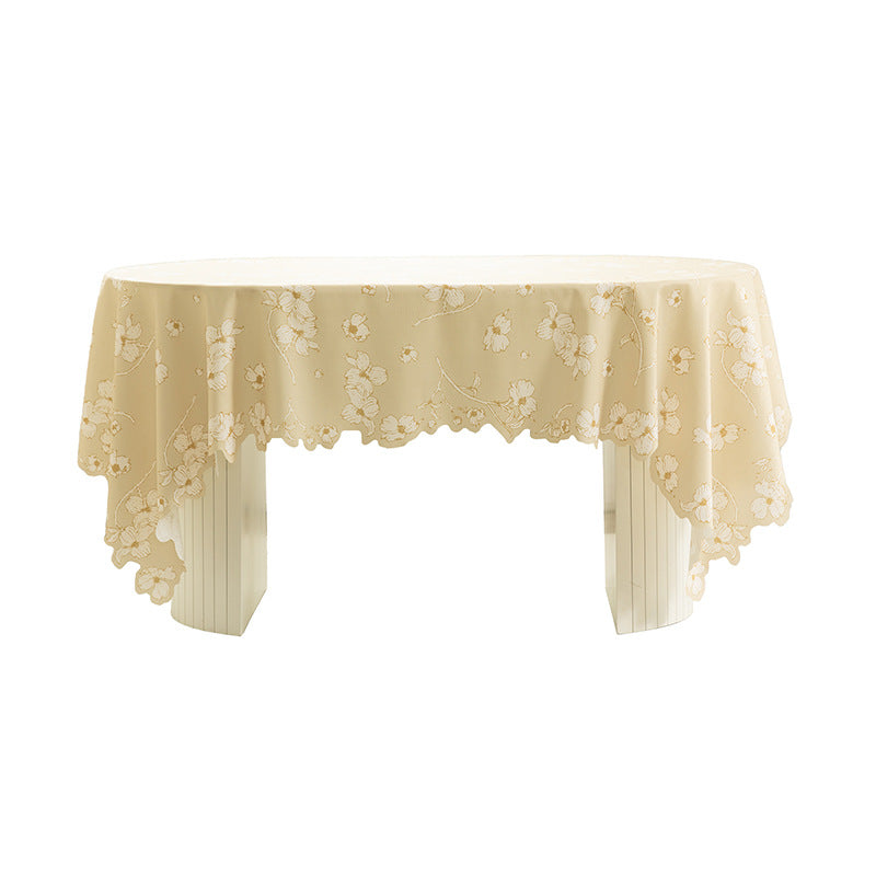 Rectangular tablecloth with olive branch pattern and wavy hem