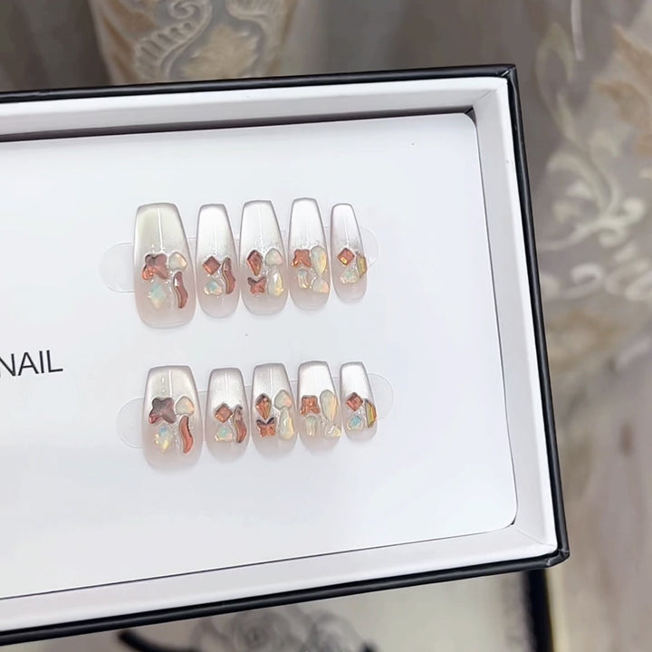 Decorative Press-On Nail Art Set with Butterfly Accents Bowlift