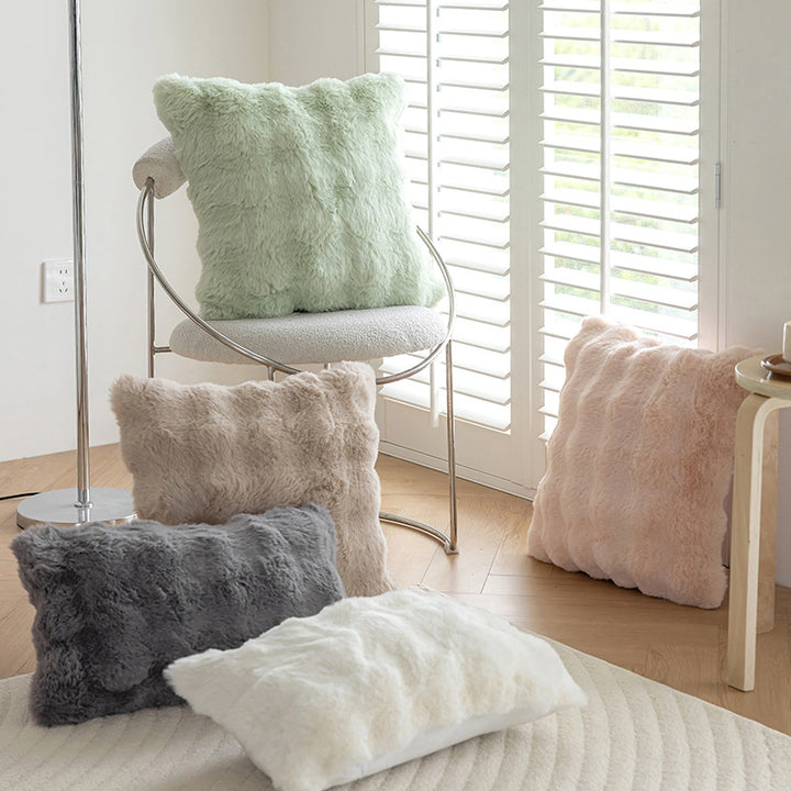 Plush Faux Fur Square Decorative Throw Pillow Cover with Removable Zip