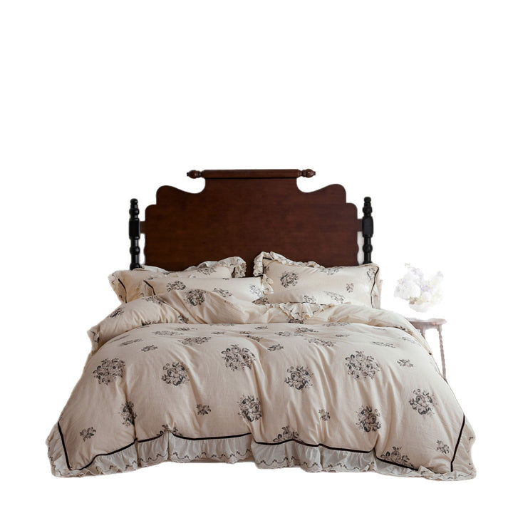 Vintage Floral Ruffled Duvet Cover Set