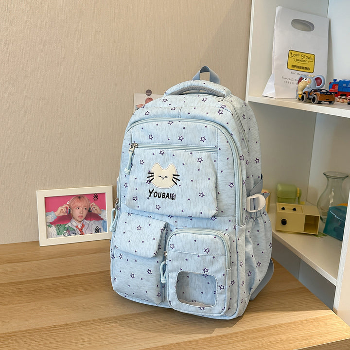Playful Cat-Print School Backpack Bowlift