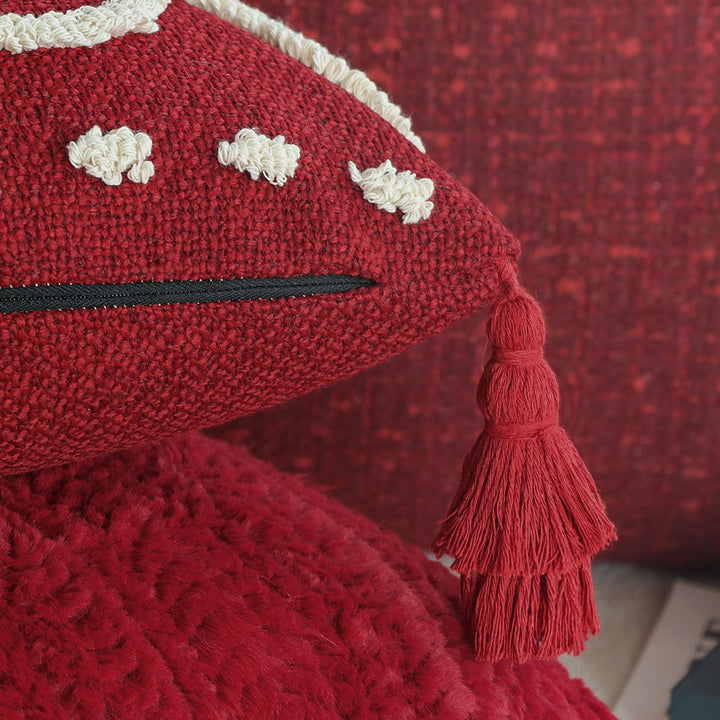 Rectangular decorative cushion with bouclé relief and tassels Bowlift