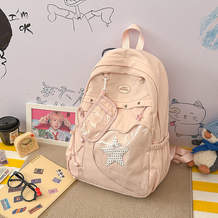 Stylish Multi-Pocket Star-Appliqué Backpack Bowlift