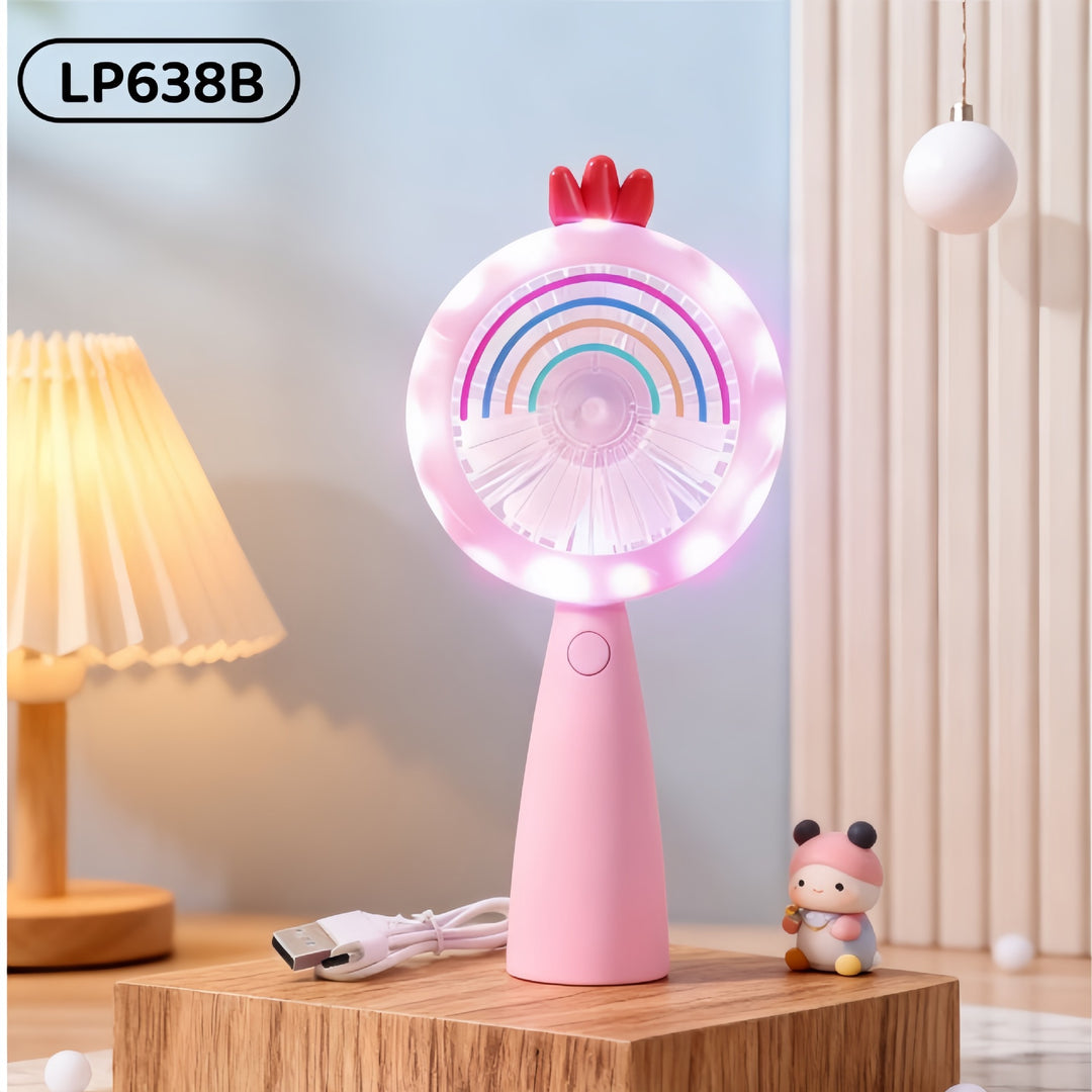 Women's Portable Mini Fan with LED Lighting and Innovative Display Function Bowlift
