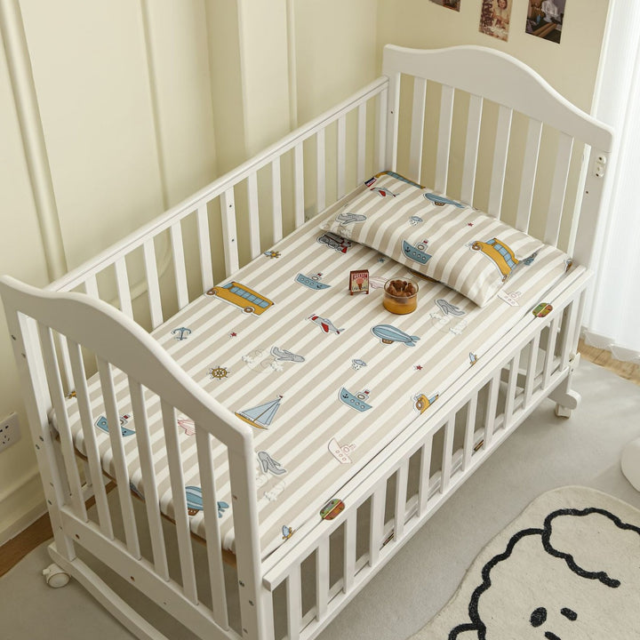 Printed Organic Cotton Fitted Crib Sheet & Pillowcase Set with Cute Elephant and Cloud Nursery Pattern