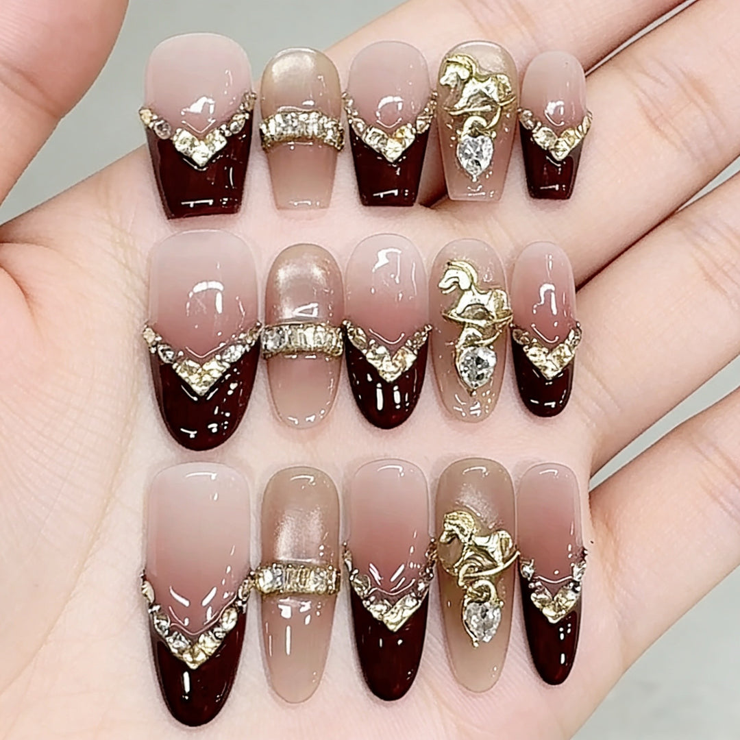 Decorative Acrylic Press-On Nails with Unique Embellishments Bowlift