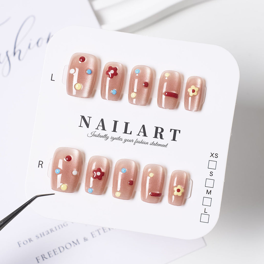 Artistic Floral and Gemstone Press-On Nails Bowlift