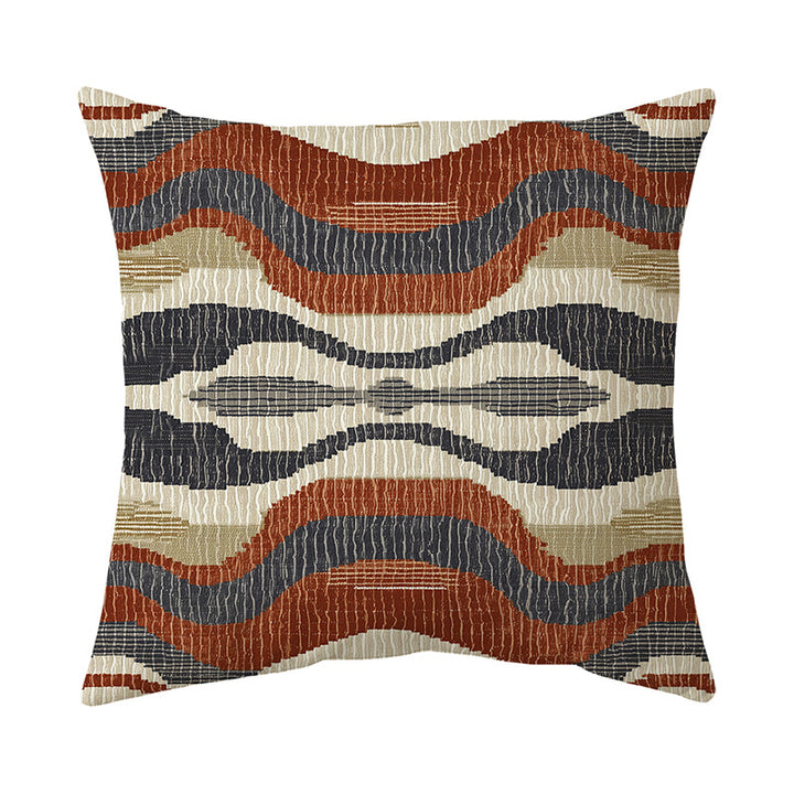 Textured Jacquard Wave Pattern Throw Pillow Cover Linen-Blend Removable Accent Cushion