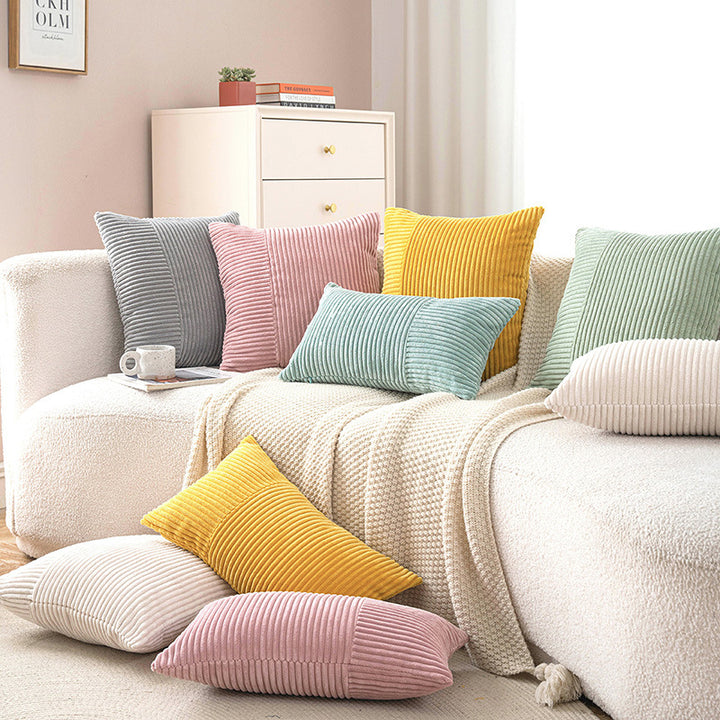 Corduroy Ribbed Square Accent Pillow Cover with Mixed-Rib Panel