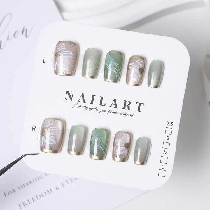 Artistic Floral and Gemstone Press-On Nails Bowlift