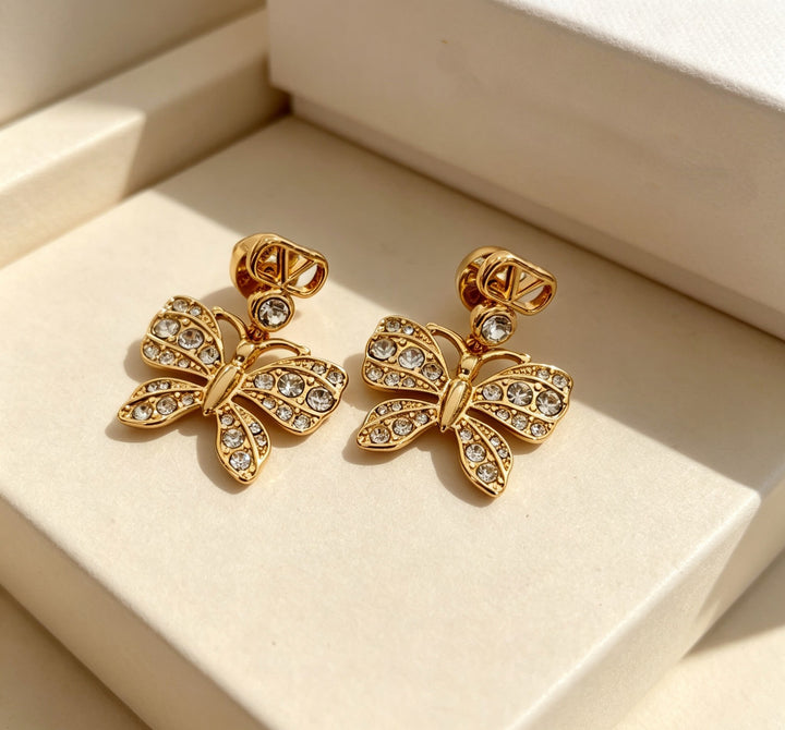 Crystal Butterfly Drop Stud Earrings Bowlift