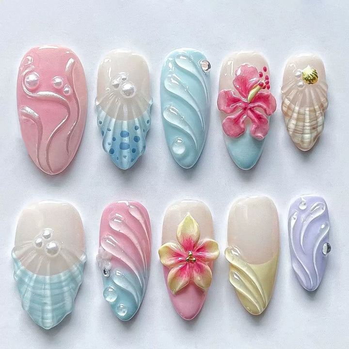 Decorative Floral Press-On Nail Set