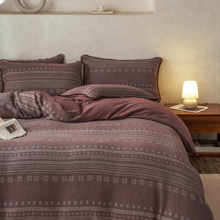 Nordic-Pattern Woven Cotton Duvet Cover and Pillow Sham Set