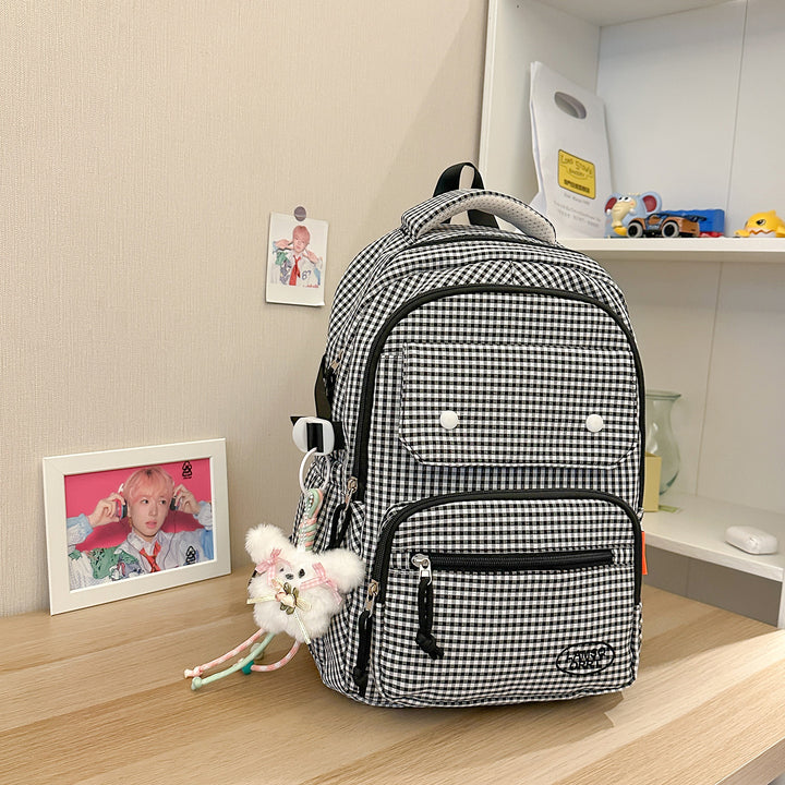 Gingham Print Multi-Pocket Backpack Bowlift