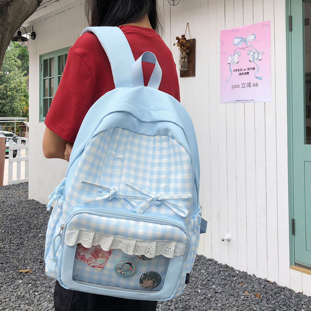 Stylish Plaid Patterned Backpack Bowlift