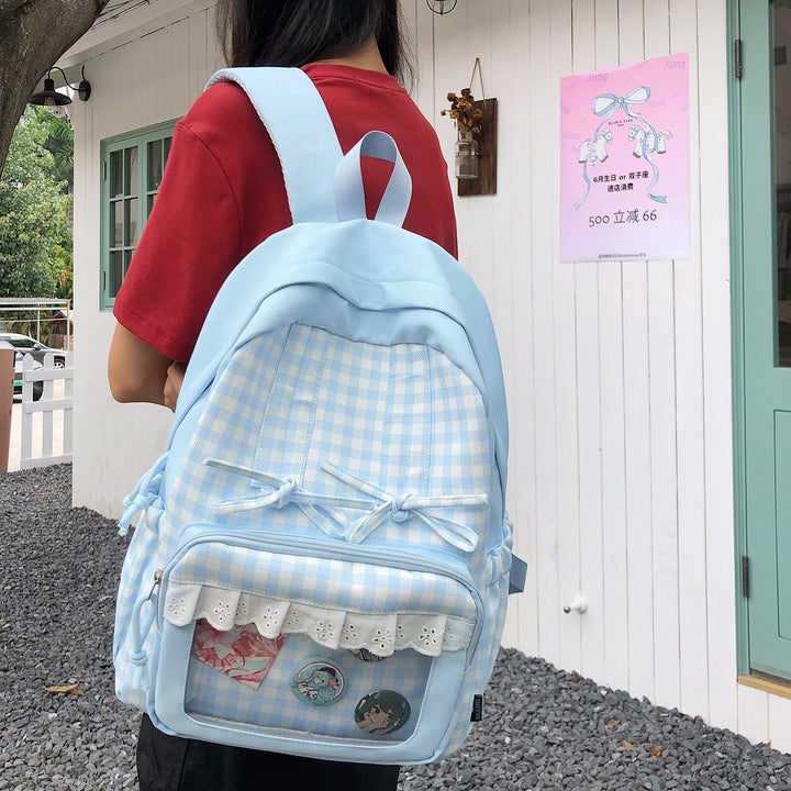 Stylish Plaid Patterned Backpack Bowlift