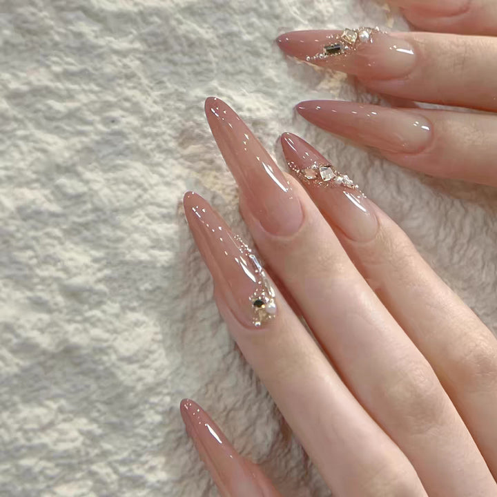 Crystal-Embellished Long Stiletto Press-On Nails