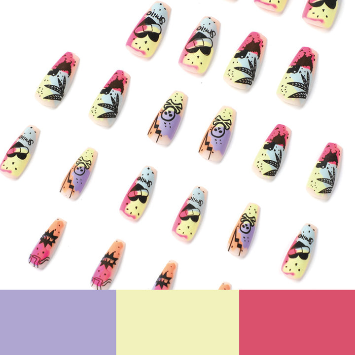 Creative artificial nails with colorful designs Bowlift