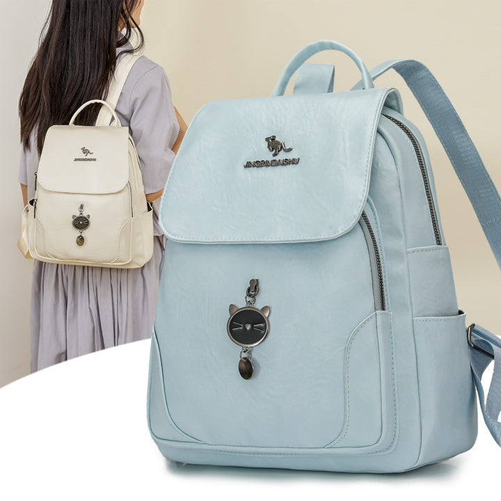 Cute Cat-Themed Leather Backpack Bowlift