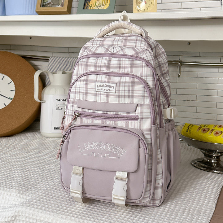 Stylish Plaid Pattern Backpack Bowlift