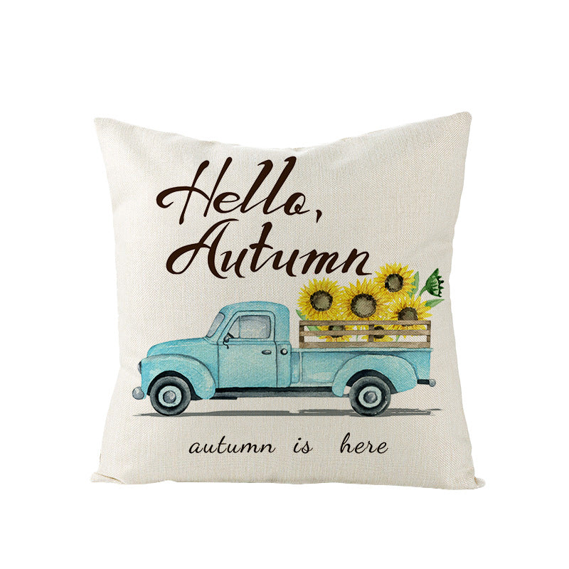 Autumn Linen-Blend Square Throw Pillow Cover with Hidden Zipper and 'Hello Autumn' Script
