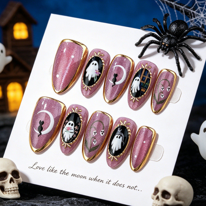 Artistic Halloween-Themed Press-On Nails