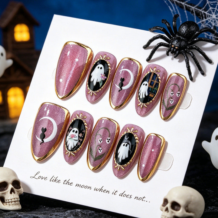 Artistic Halloween-Themed Press-On Nails