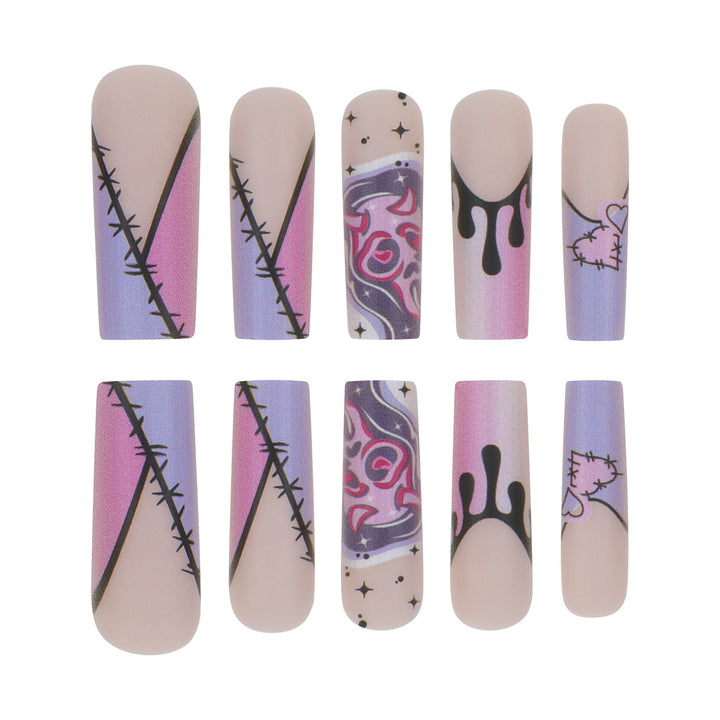 Artistic Stiletto Press-On Nails with Unique Graphic Design Bowlift