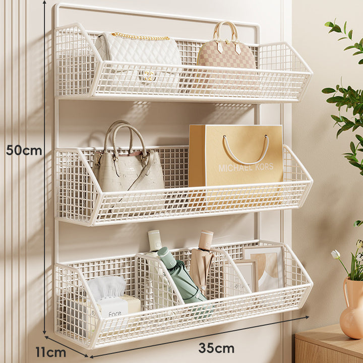 Wall-Mounted Double Mesh Storage Basket with Split Compartments