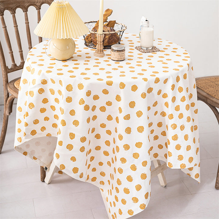 Rectangular tablecloth made of cotton-linen blend with embossed polka dot pattern and water-repellent surface Bowlift