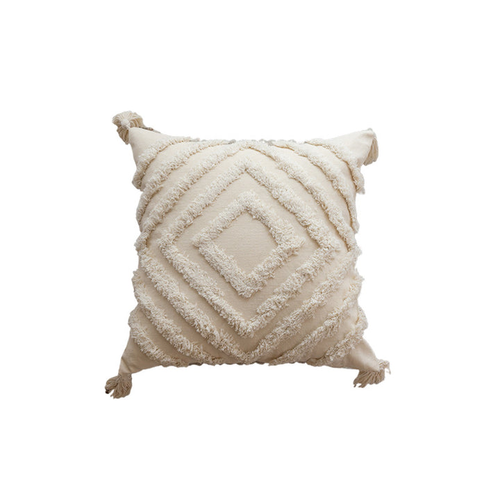 Boho Textured Chevron Tufted Tassel Throw Pillow