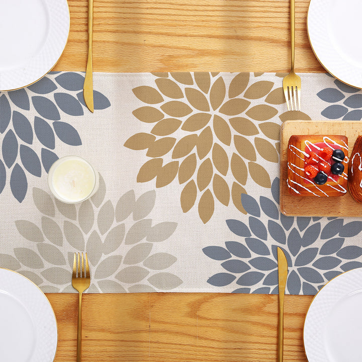 Mid-Century Modern Linen-Texture Decorative Table Runner with Abstract Monstera Print