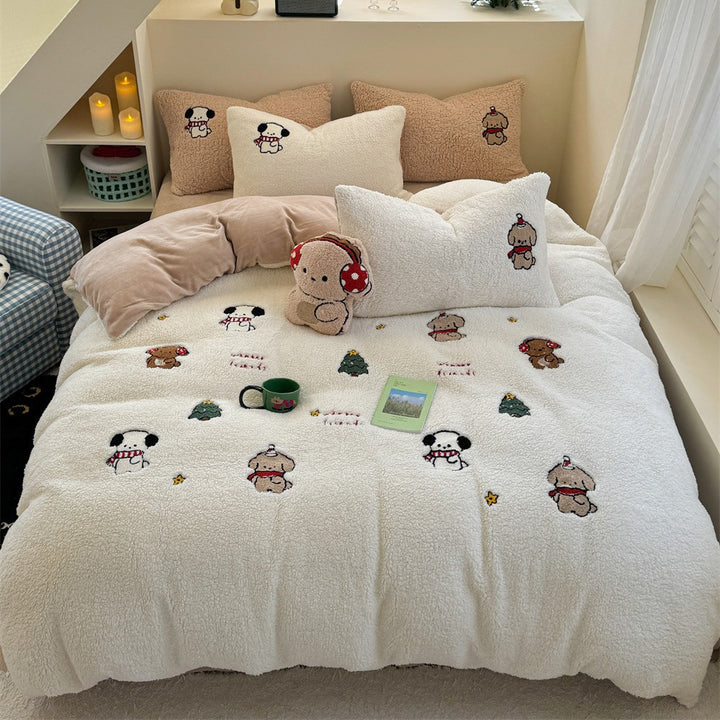 Plush Sherpa Bunny Embroidered Duvet Comforter Set