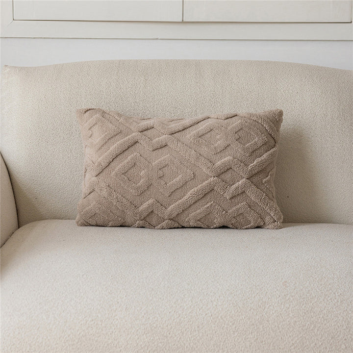 Hand-Tufted Diamond Geometric Chenille Square Cushion Cover with Plush Looped Texture