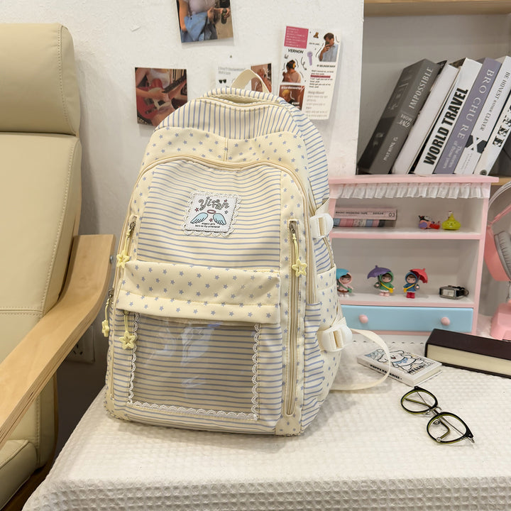 Trendy Striped School Backpack Bowlift