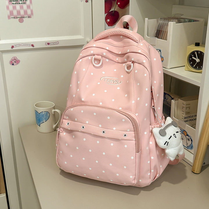 Polka Dot Print Backpack with Accessories Bowlift