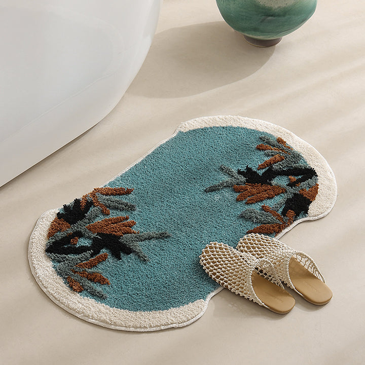 Tufted bath mat rug with botanical textured design Bowlift