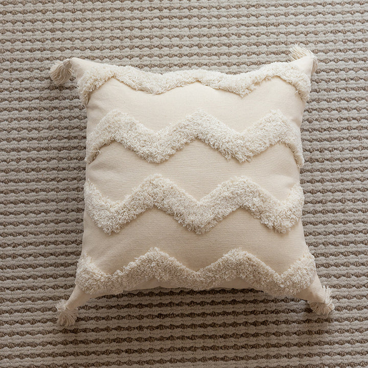 Boho Textured Chevron Tufted Tassel Throw Pillow